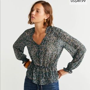 Mango Floral Tie Waist Top